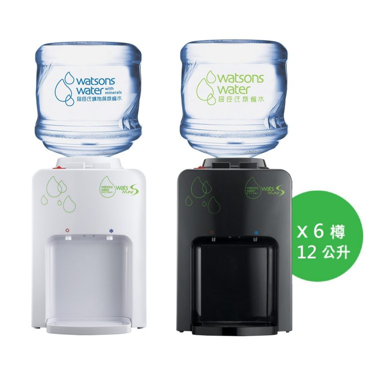 屈臣氏家用水機 - Wats-MiniS 座檯式溫熱水機 + 12公升家庭裝蒸餾水 x 6樽 (電子水券)
